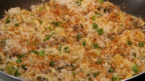 mexido, arroz, alho frito